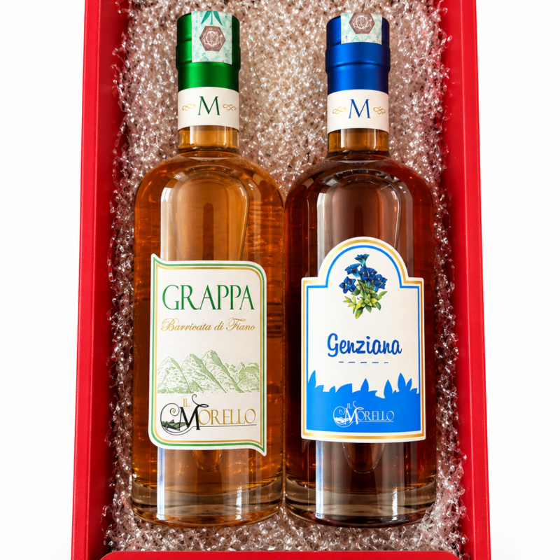 Confezione regalo "Spirito di Montagna" -Grappa Barricata di Fiano & Genziana-